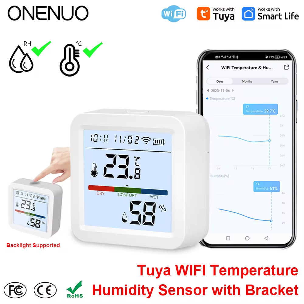 Digital Hygrometer Probe - ONENUO Tuya termometer, WIFI Sensor kelembapan
