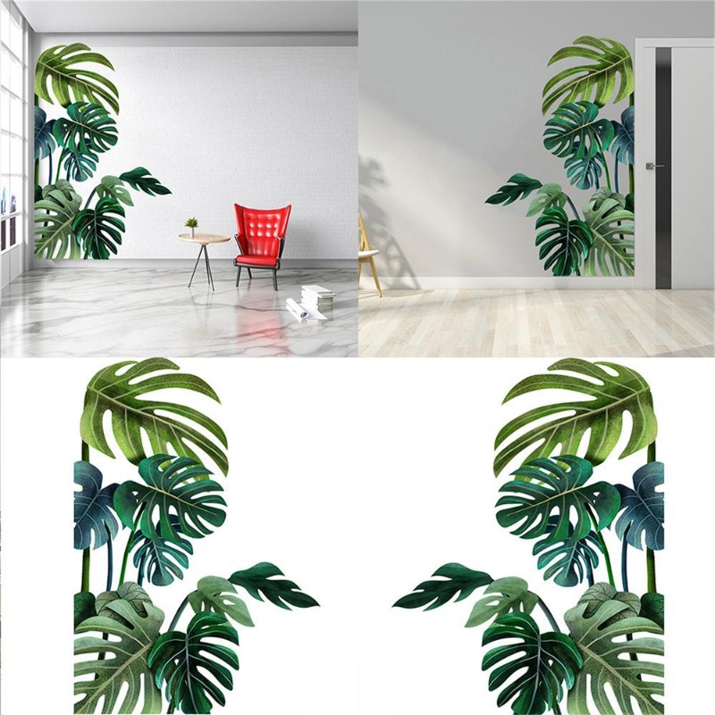 Pvc Panel Background - Stiker Dinding Daun Hijau Nordic Besar